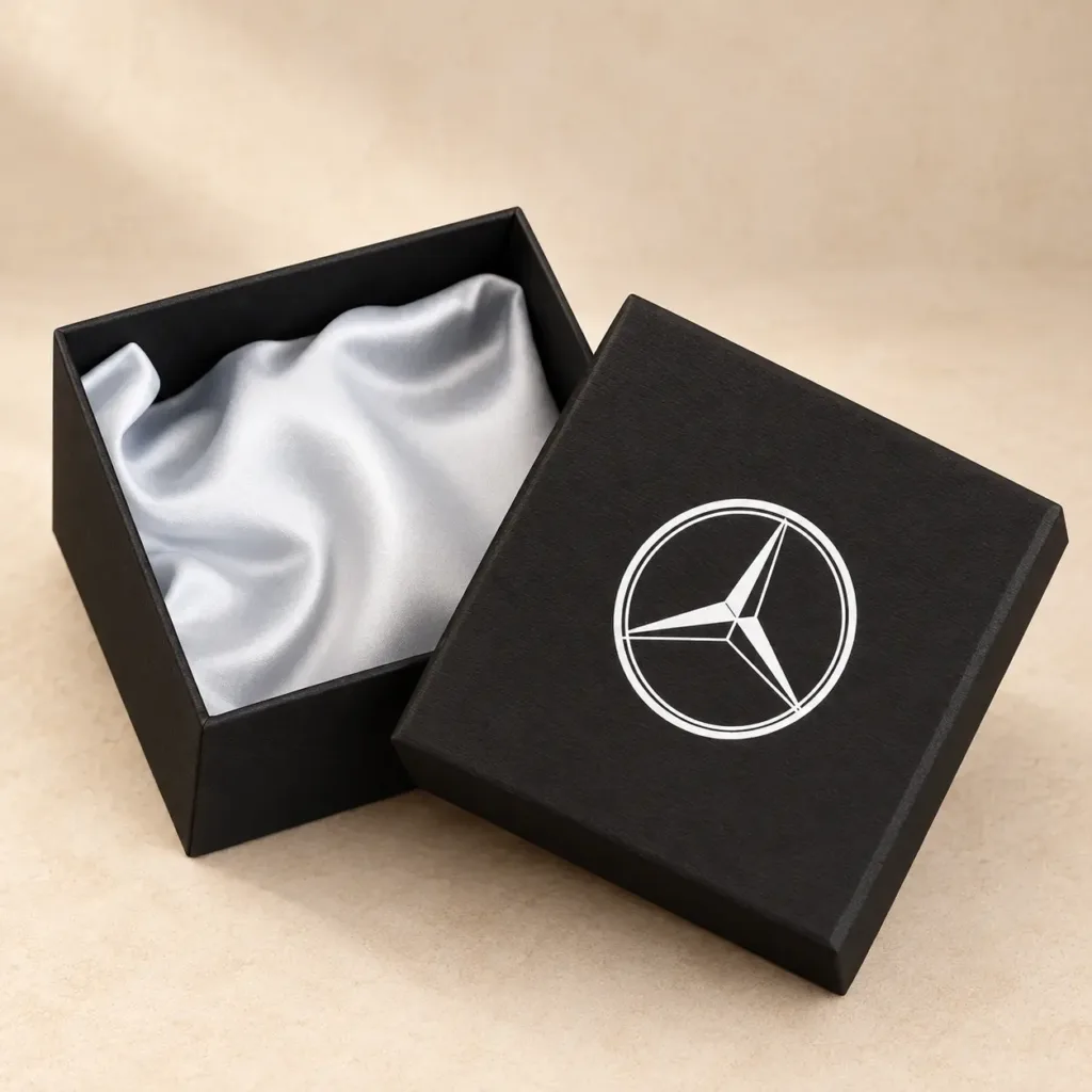 Czarne pudełko premium Mercedes z satynowym wkładem