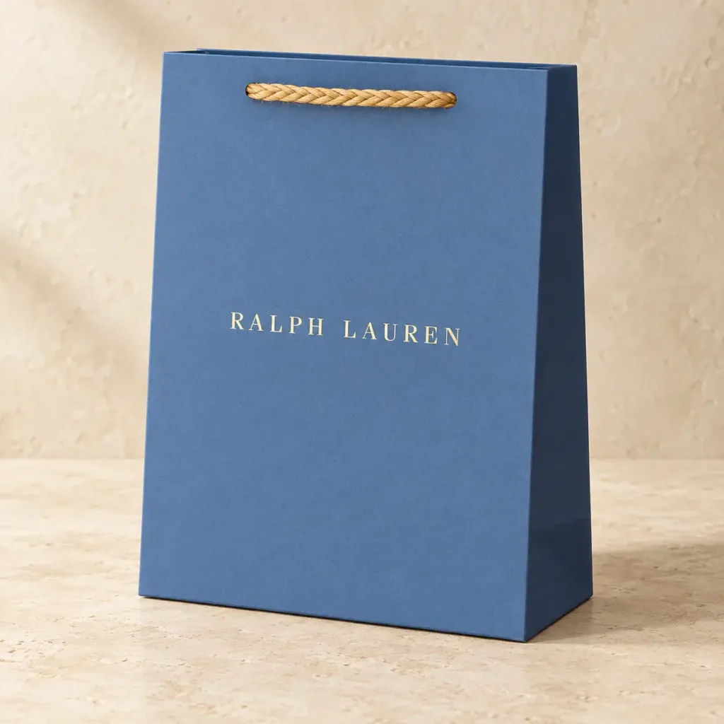 Niebieska torba papierowa z nadrukiem Ralph Lauren – realizacja 1