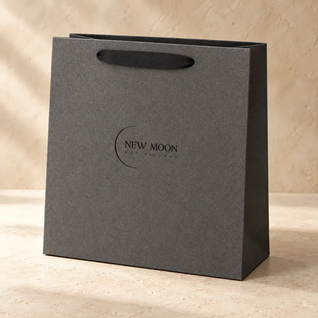 Grafitowa torba papierowa z nadrukiem New Moon – realizacja 4