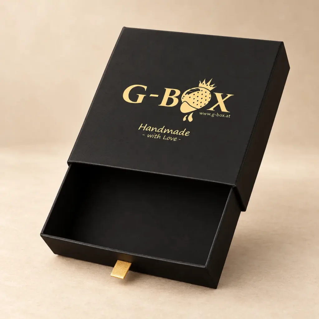 Czarne pudełko szufladkowe G-Box ze złoceniem