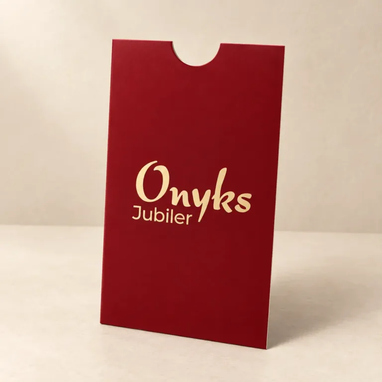 Czerwona koperta ozdobna papierowa model 8 z logo Onyks Jubiler