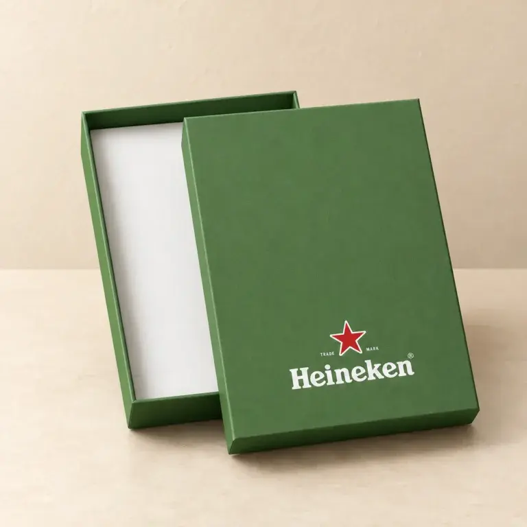 Zielone pudełko P113 z wieczkiem i logo Heineken